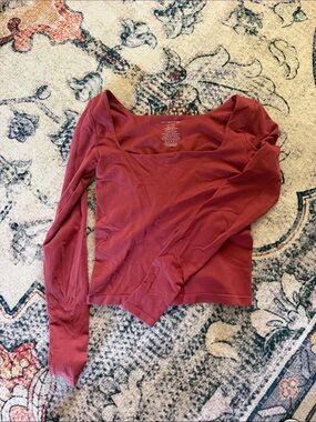 Square Neck Long Sleeve Top in Burgundy